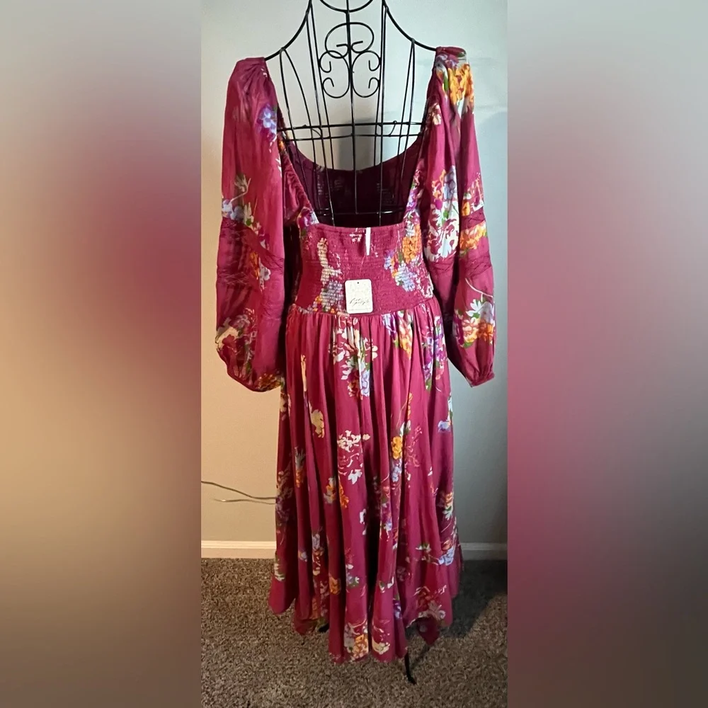 NWOT Free People Burgundy Floral Maxi Dress - Picture 6 of 8